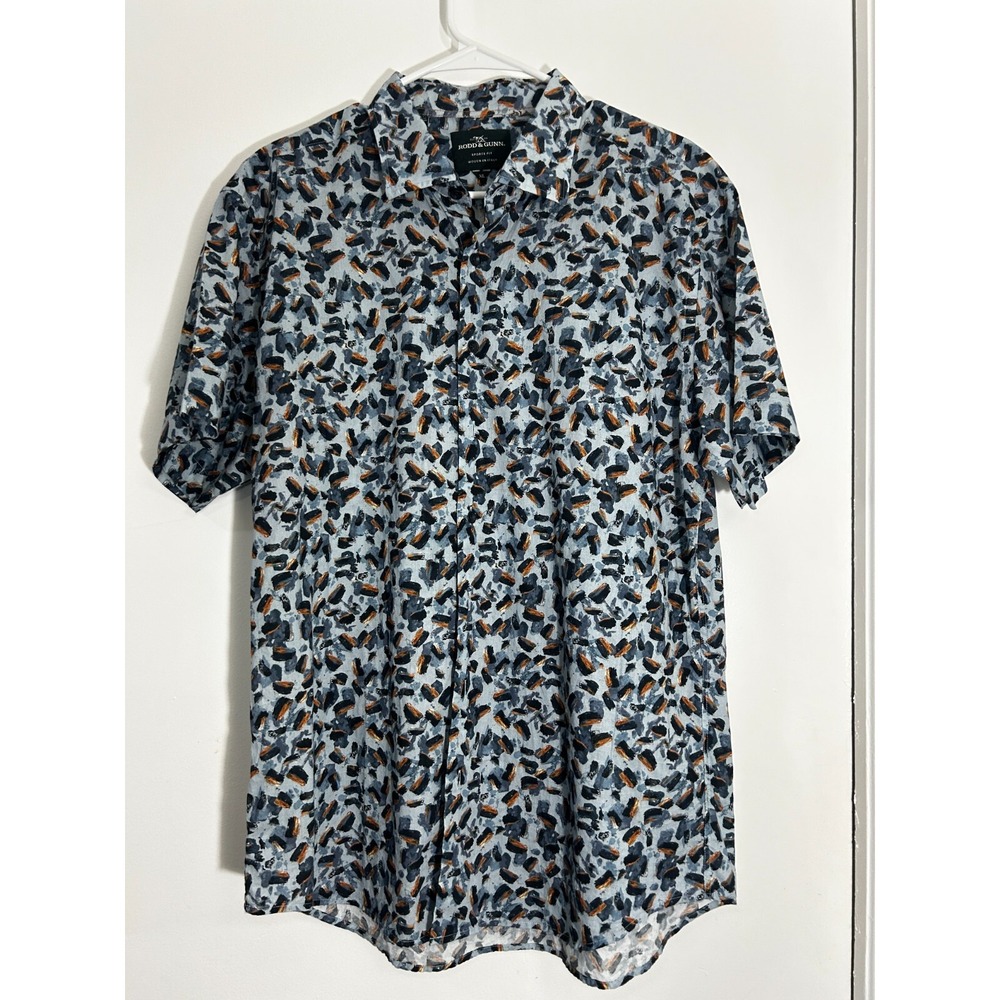 Rodd & Gunn 100% Cotton Men Sports Fit Blue Geometric Shirt Short Sleeve Size XL